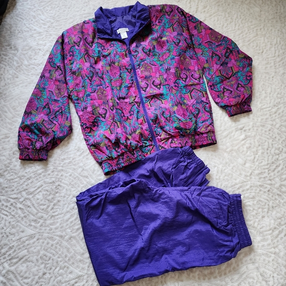 Vintage 90's Lavon windbreaker Track Suit Set Jacket and Pant Size M Retro - Picture 2 of 14